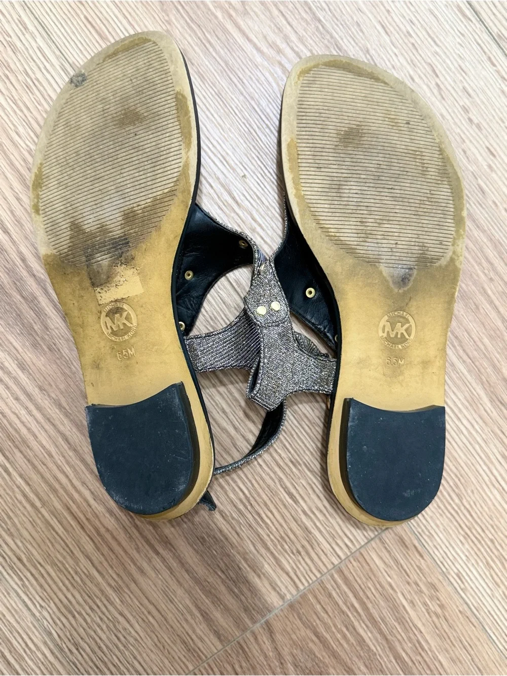 Michael Kors Black Sandals with Gold Metallic Accents